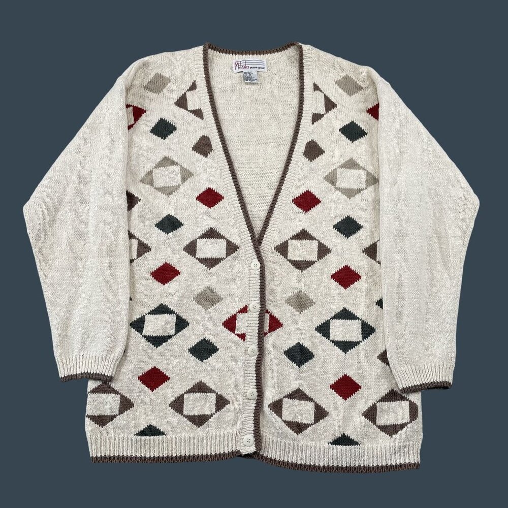 VTG Milano Design Group Cardigan‎ Sweater Cream Geometric